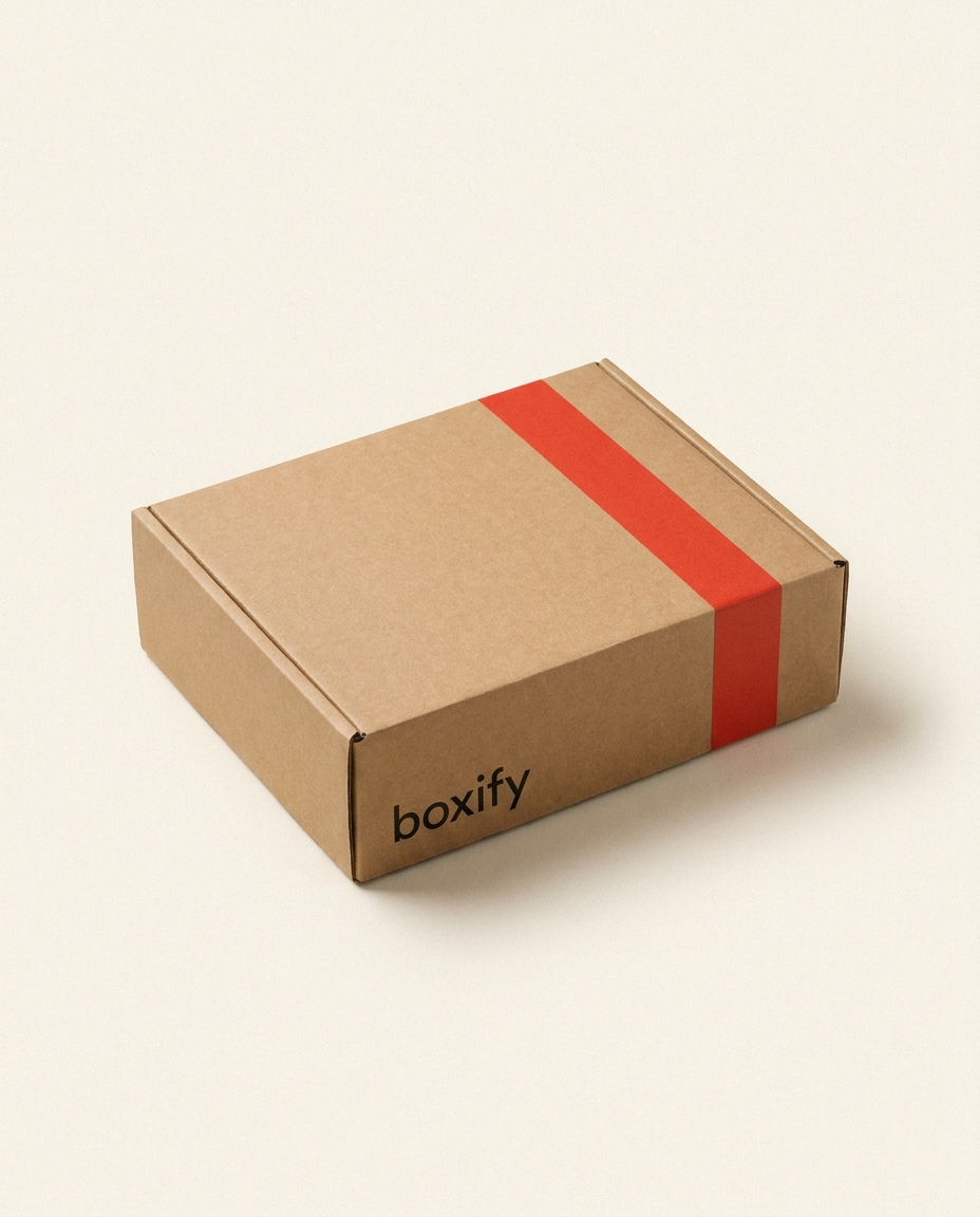 Boxify kraft doos met rode tape-streep